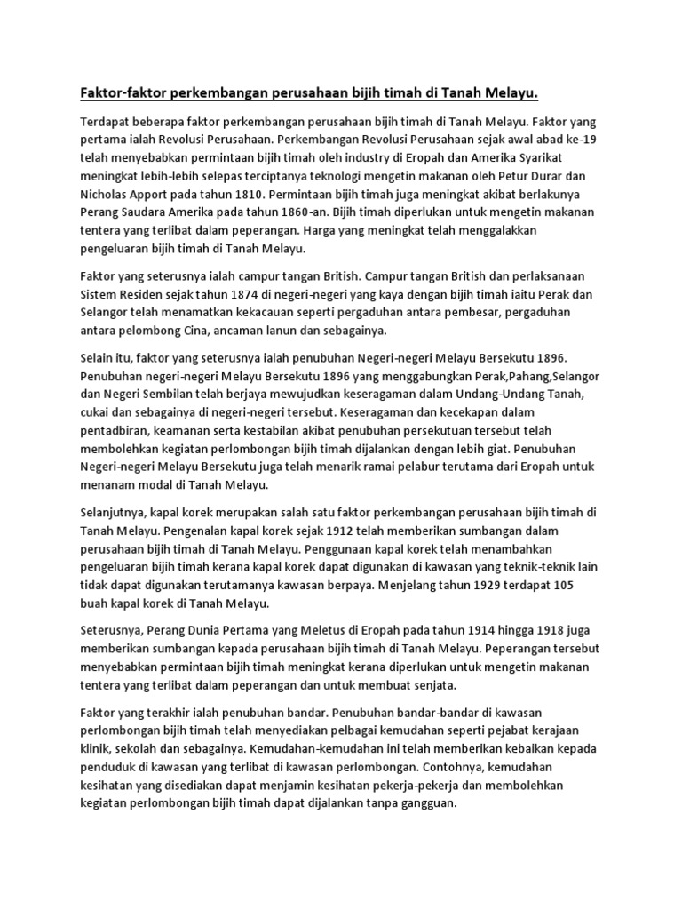 Faktor Perkembangan Bijih Timah  PDF