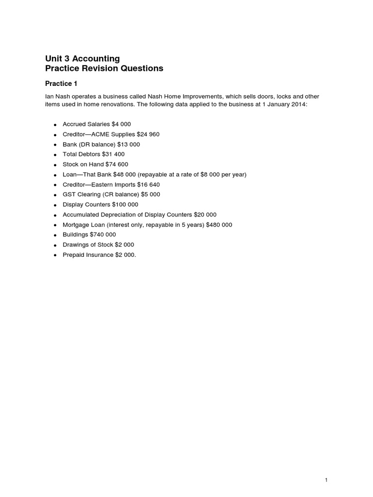 Accounting Practice Questions and Solutions | PDF | Debits And Credits ...