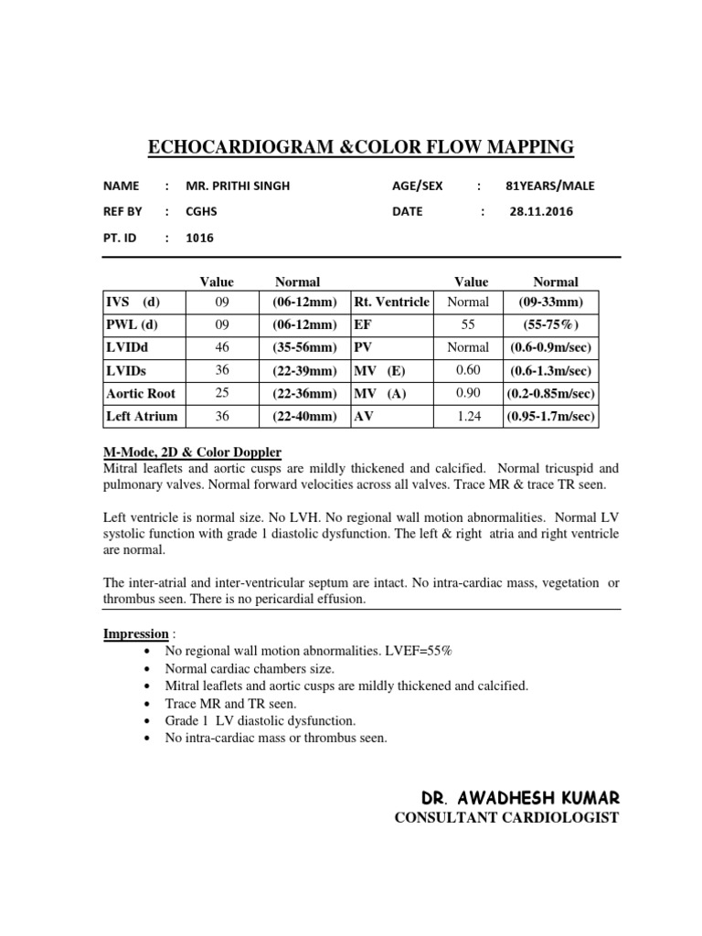 Echocardiogram Report for Mr. Singh | PDF | Science & Mathematics