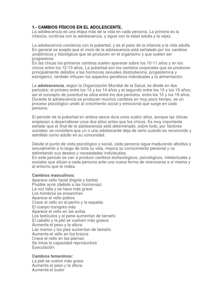 Cambios Físicos y Emocionales en la Adolescencia | PDF | Adolescencia ...