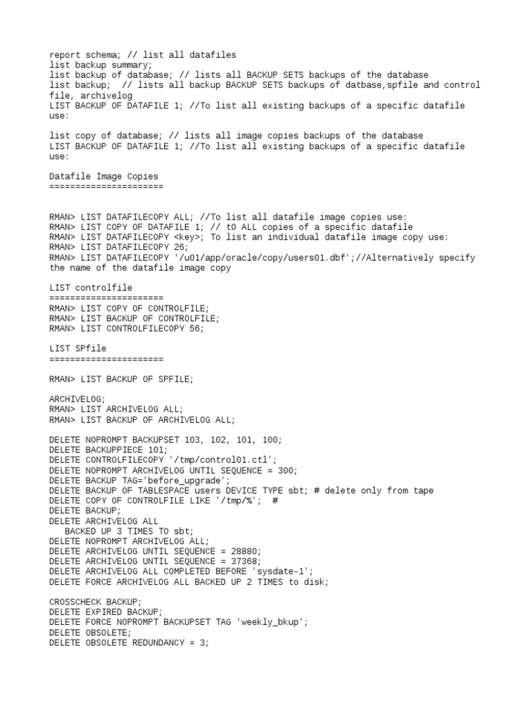 Detailed Look at Rman Cmds | PDF | Backup | Information Retrieval