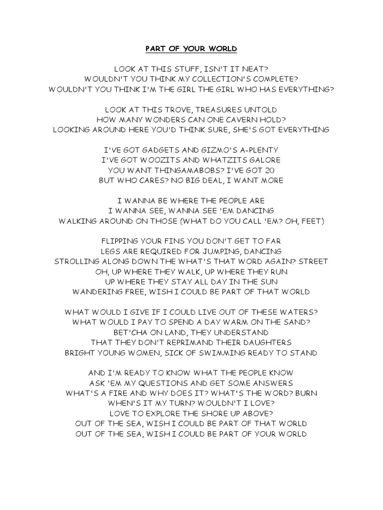 Part Of Your World Lyrics Pdf