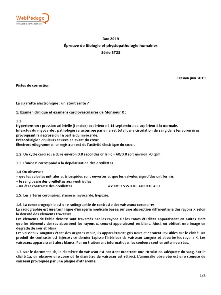 Corrig Bac Biologie ST2S 2019 | PDF | Atrium (anatomie) | Cur