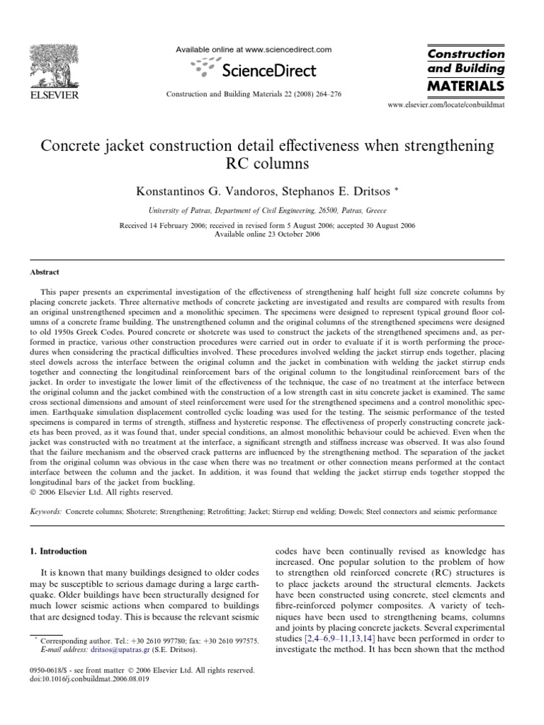 Concrete Jacket Construction Detail Effectiveness When Strengthening RC