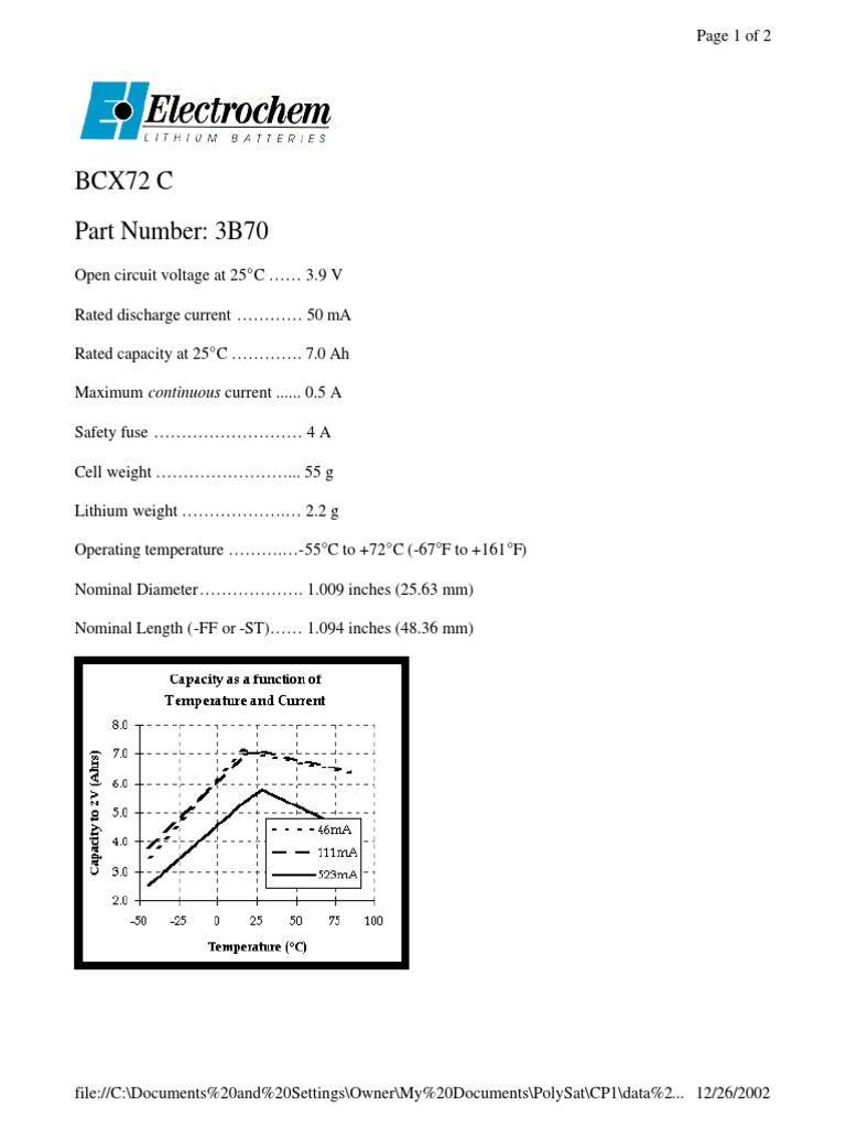 BCX72 C Battery Specifications | PDF