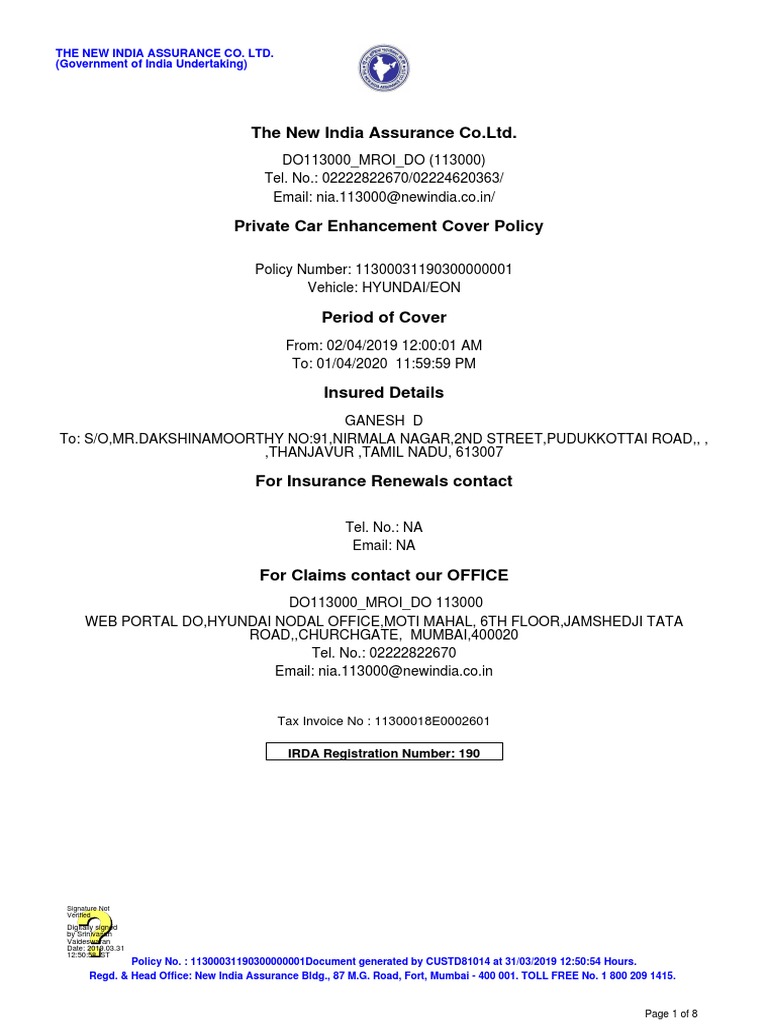 Policy Document 7276537645131032019 PDF | PDF | Deductible | Insurance