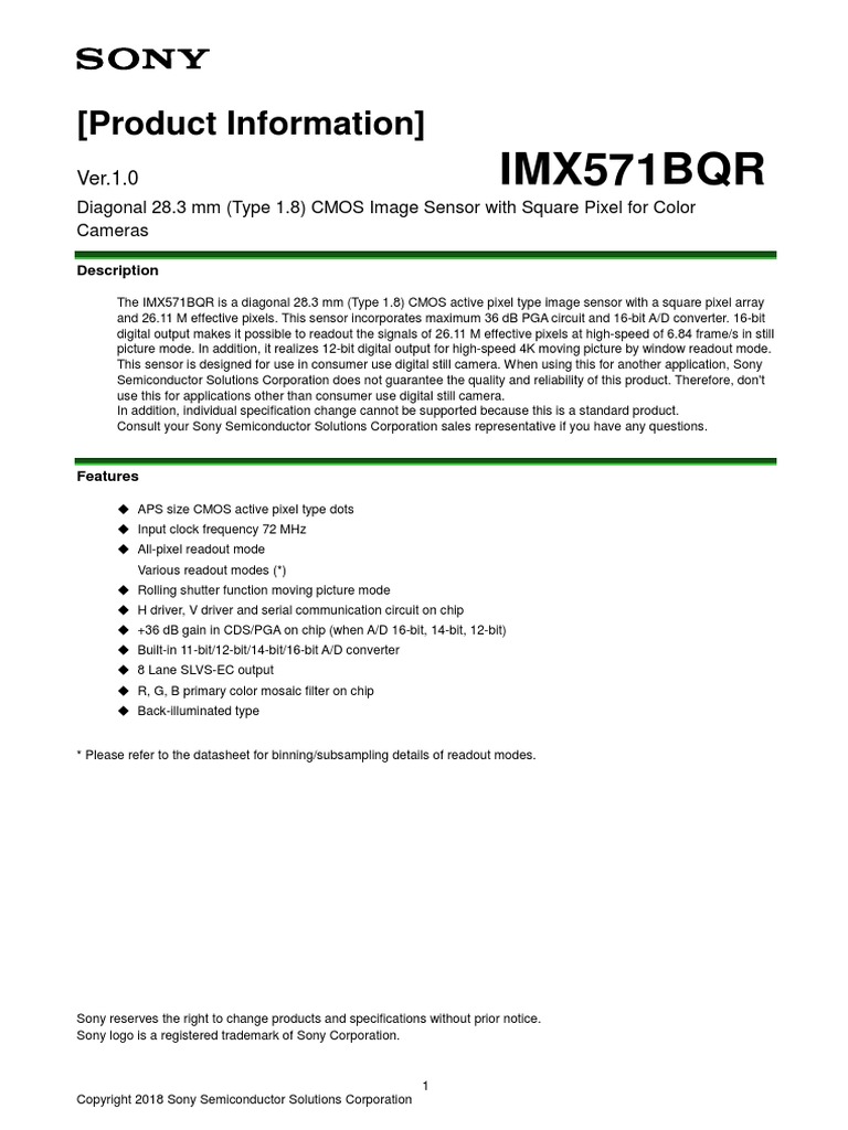 Sony IMX571 Sensor Flyer (From 2018, Posible Sensor Inside de Fuji X-T3 ...