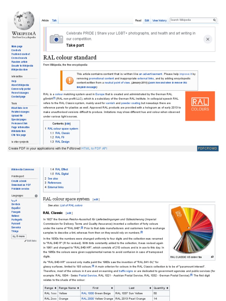 En Wikipedia Org Wiki RAL Colour Standard PDF | PDF | Wikipedia | Color
