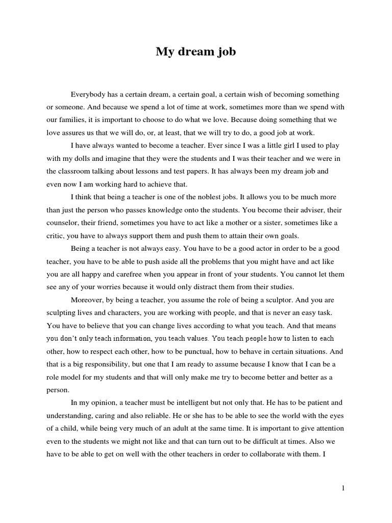 My Dream Job PDF Teachers Psychology