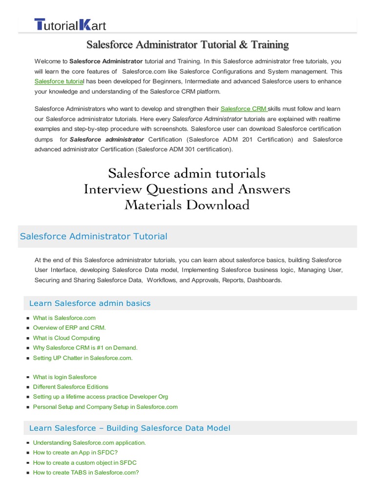 Salesforce Admin Tutorial for Beginners | PDF | Salesforce.Com ...