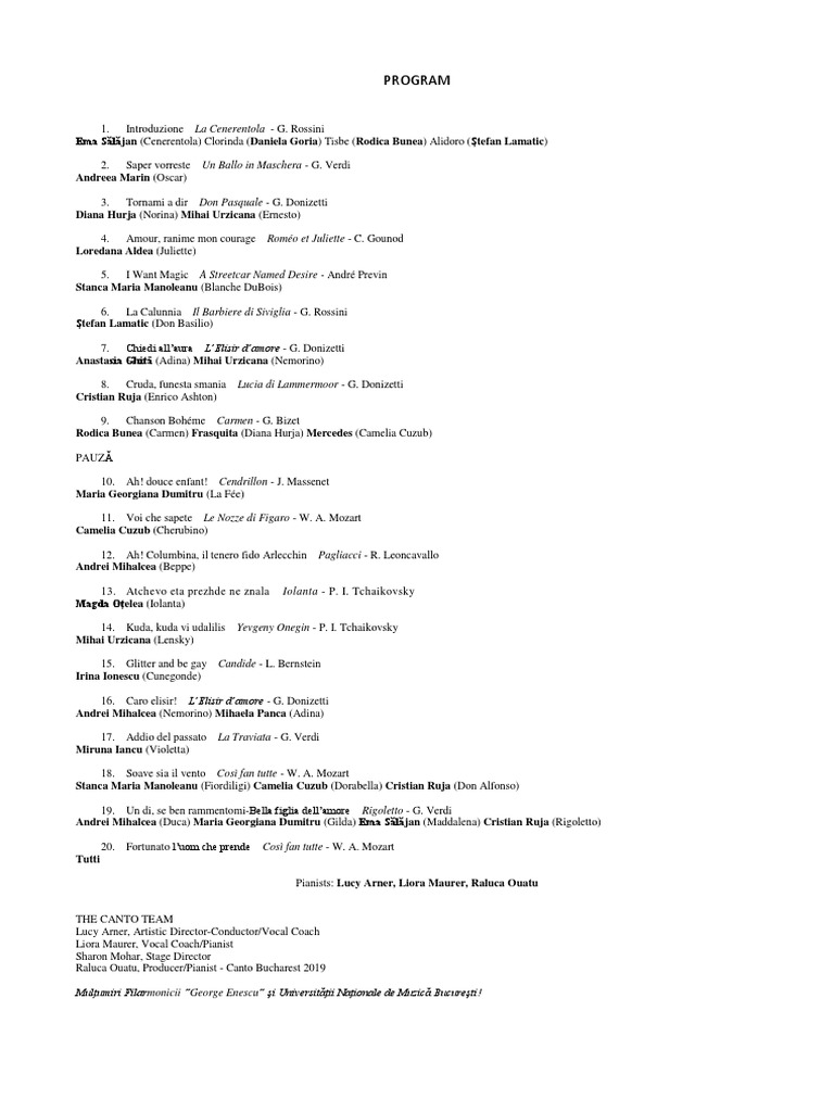 Opera Performance Program 2019 | PDF | Adaptations Of Works | Italian ...