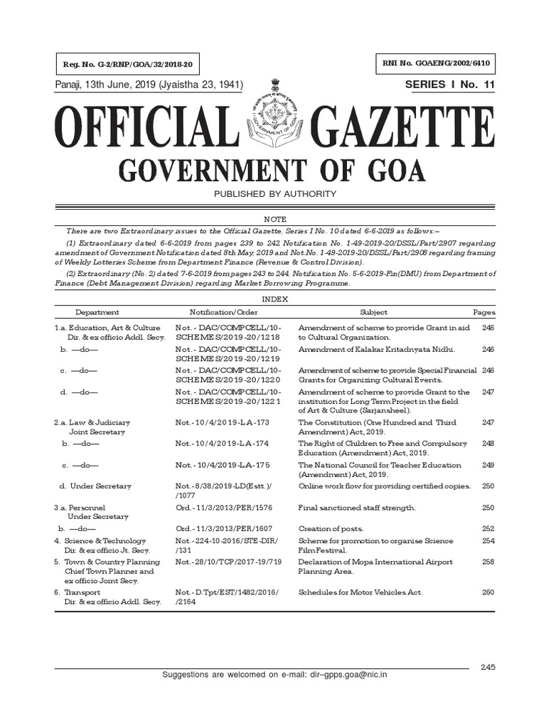 Goa Official Gazette - June 2019 Updates | PDF | United States ...