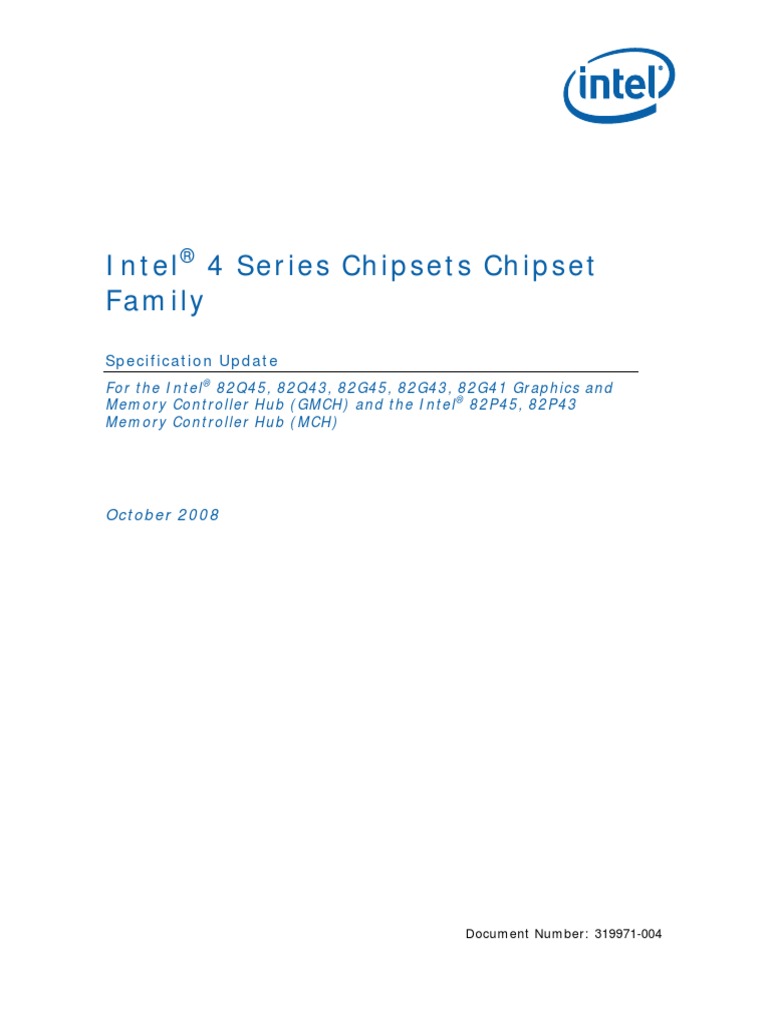 Intel 4 Series Chipsets Chipset Family Specification Update PDF Specification (Technical