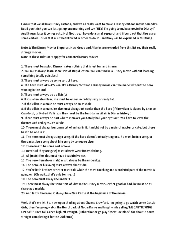Rules for Creating Disney Cartoons | PDF | Leisure