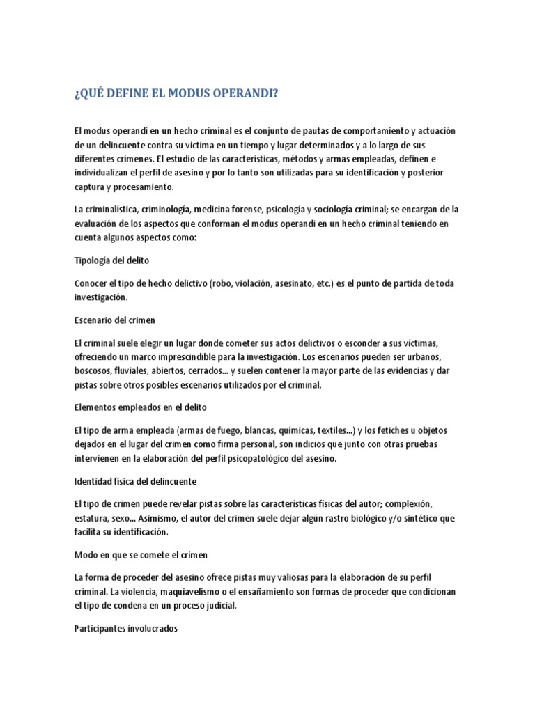 Definición de Modus Operandi Criminal | PDF | Ciencia forense | Crimen ...