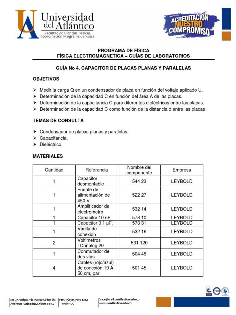 Guía No 5. Capacitor de Placas Planas y Paralelas 2