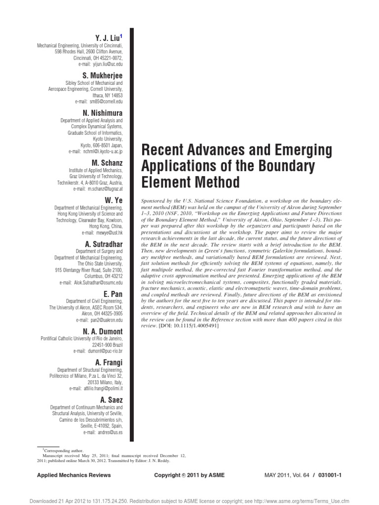 Recent Advances and Emerging Applications of The Boundary Element ...
