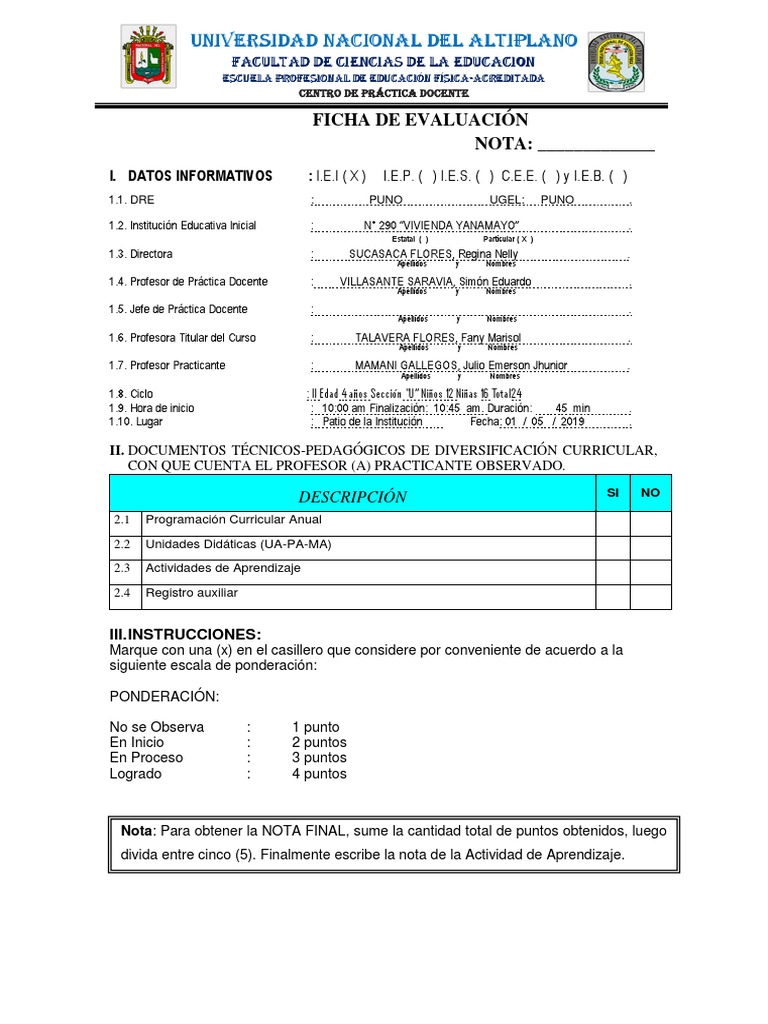 Ficha de Evaluación Docente Práctica | PDF | Aprendizaje | Maestros