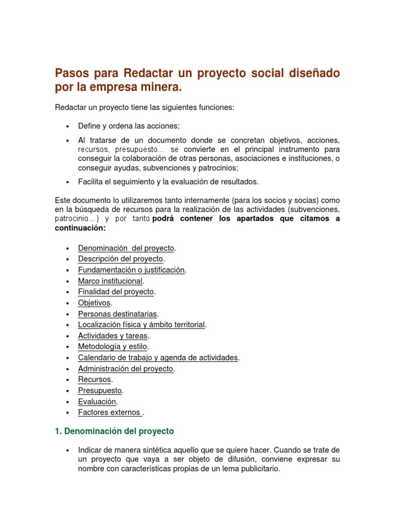 Pasos para Redactar un Proyecto Social | PDF | Planificación | Presupuesto