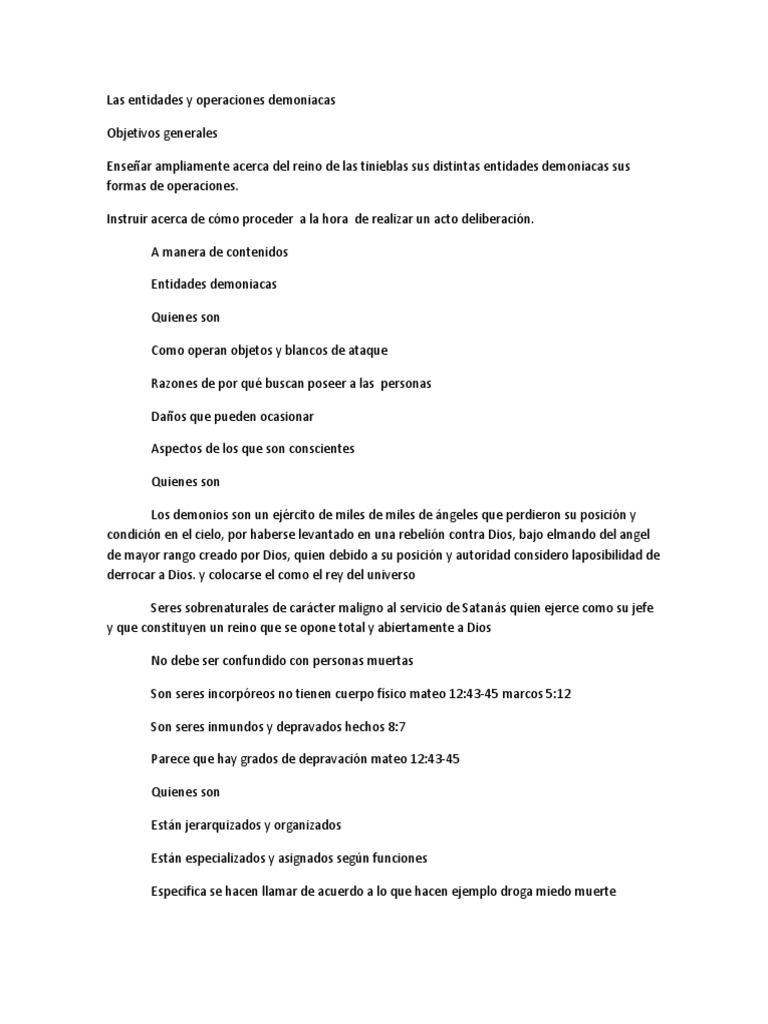 Entidades Demoníacas y Sus Operaciones | PDF | Demonios | Brujería