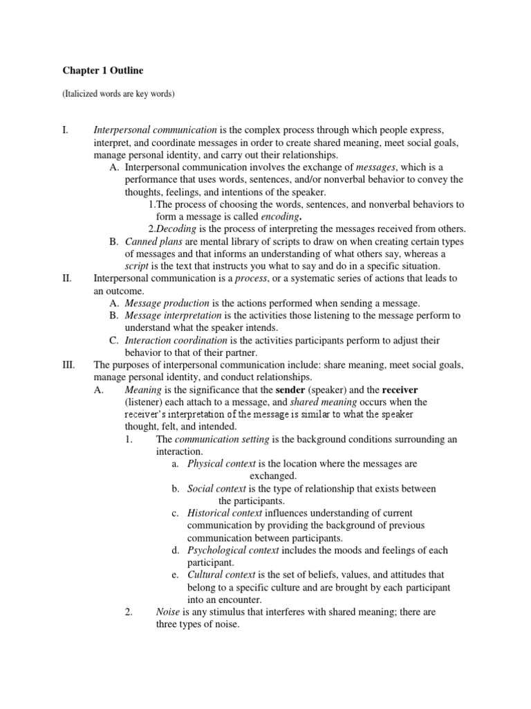 Chapter 1 Outline: (Italicized Words Are Key Words) | PDF ...