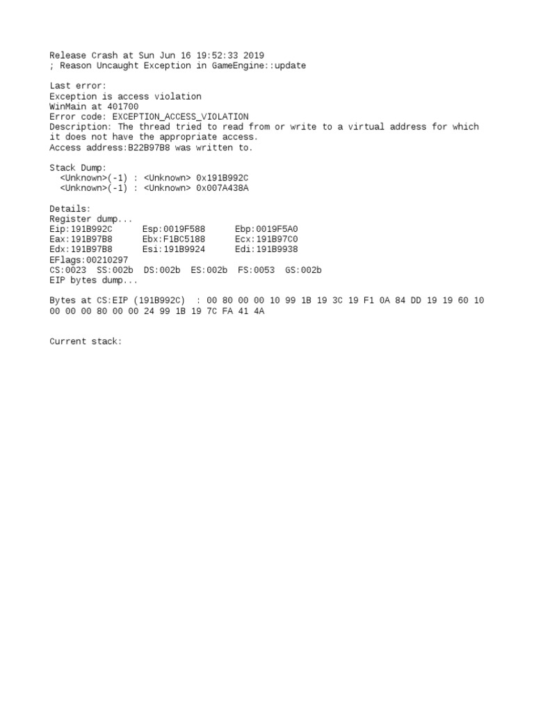GameEngine Access Violation Error Log | PDF | Operating System ...