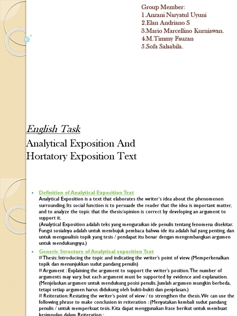 exposition text analytical and hortatory