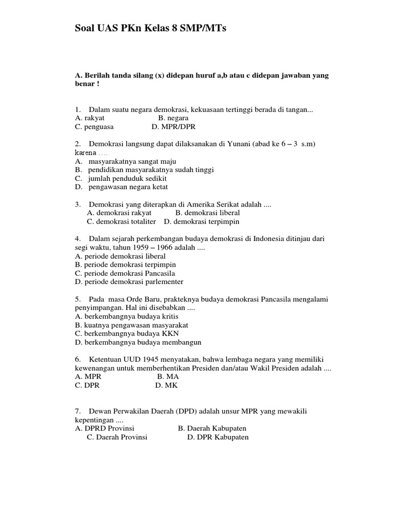 Soal Uas Pkn
