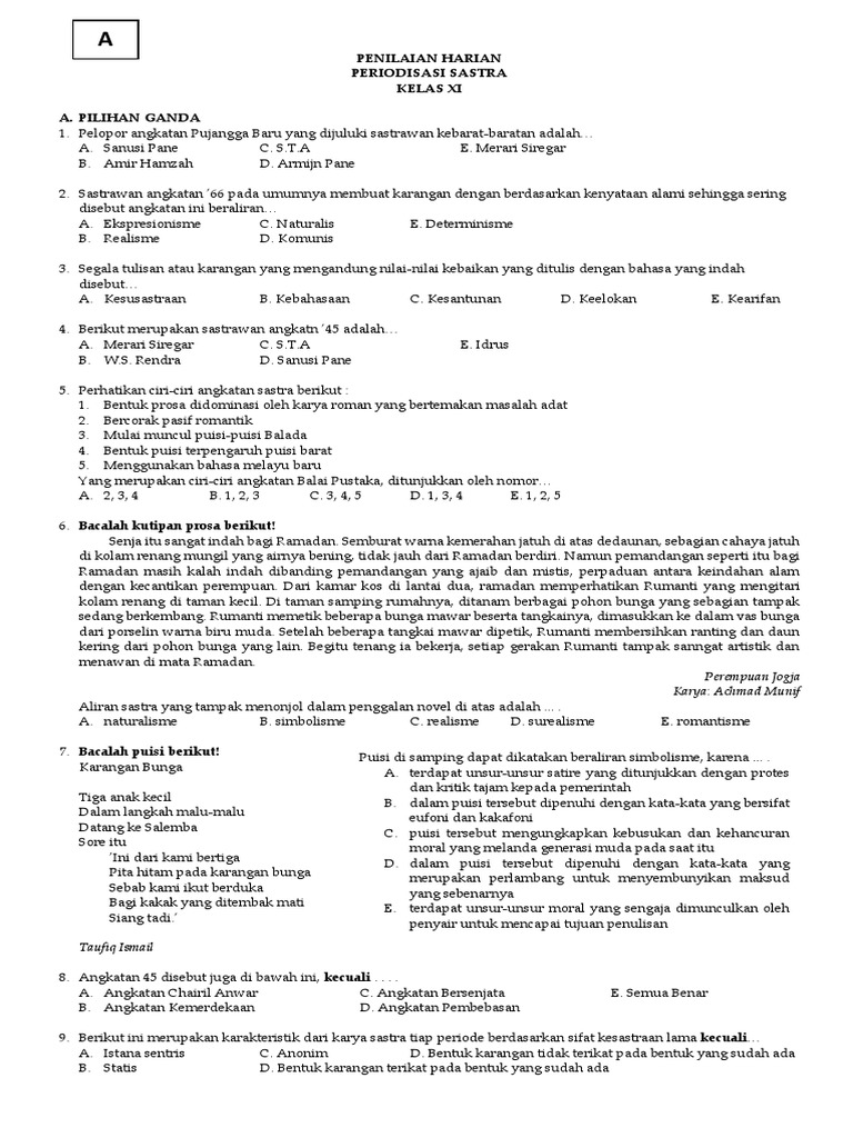 Penilaian Harian Periodisasi Sastra