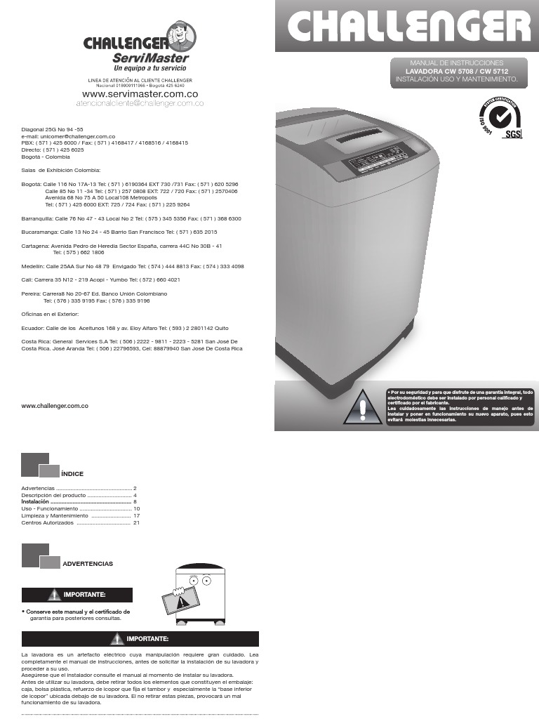 Contaminar niebla tóxica morir Challenger CW 5708 Washing Machine | PDF | Lavadora | Agua