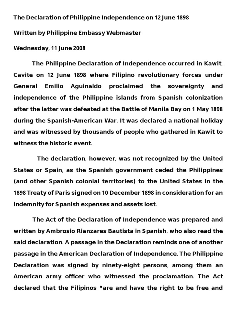 proclamation of philippine independence essay