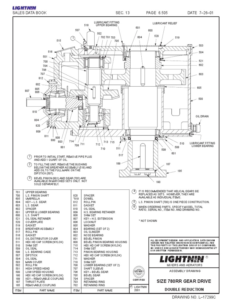 780Q Gearbox Assembly and Lubrication Drawing PDF Gear Bearing