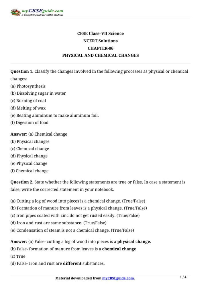 07 Science Ncert Sol Ch06 Physical and Chemical Changes PDF | PDF 