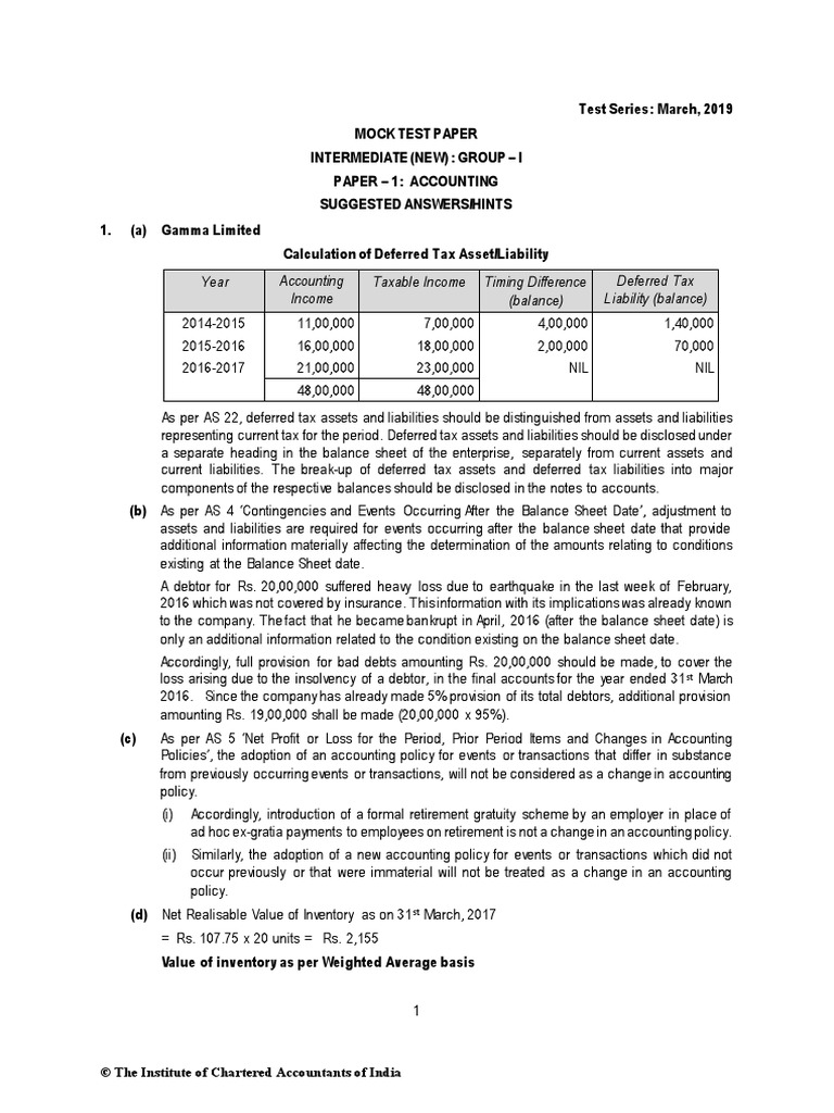 Year Accounting Taxable Timing Difference (Balance