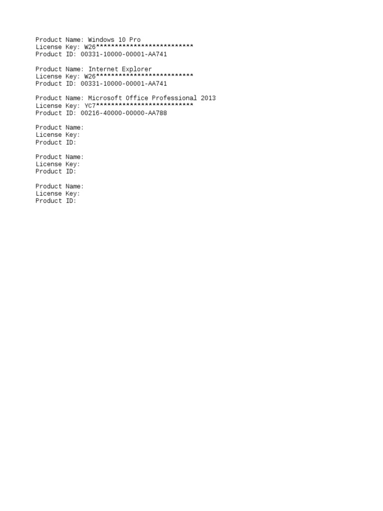 Product Keys PDF