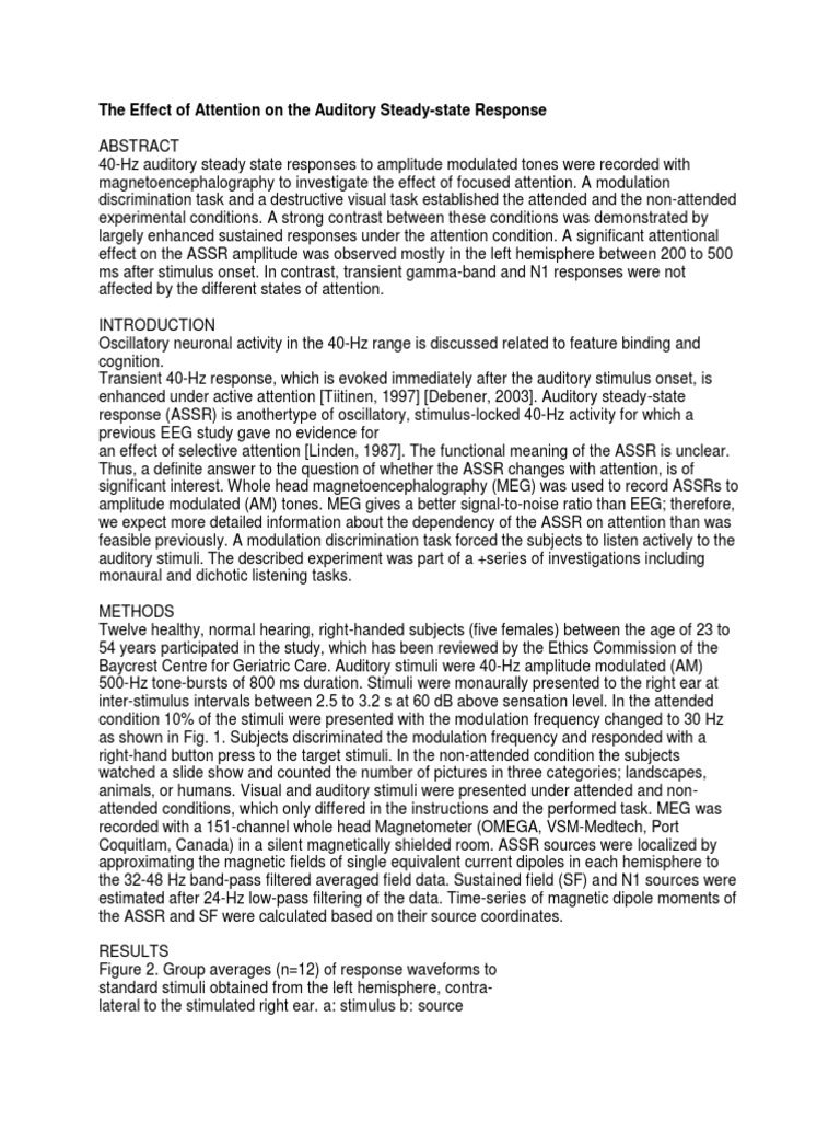 The Effect of Attention On The Auditory Steady | PDF ...