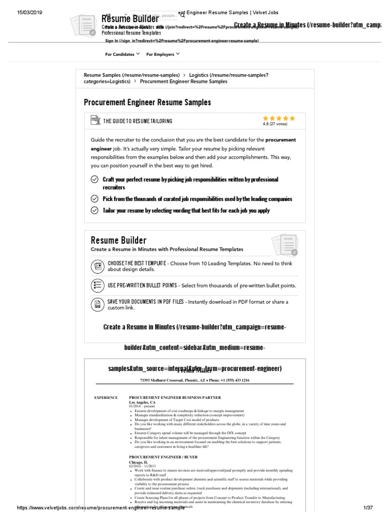 Procurement Engineer Resume Samples - Velvet Jobs | PDF | Procurement |  Supply Chain