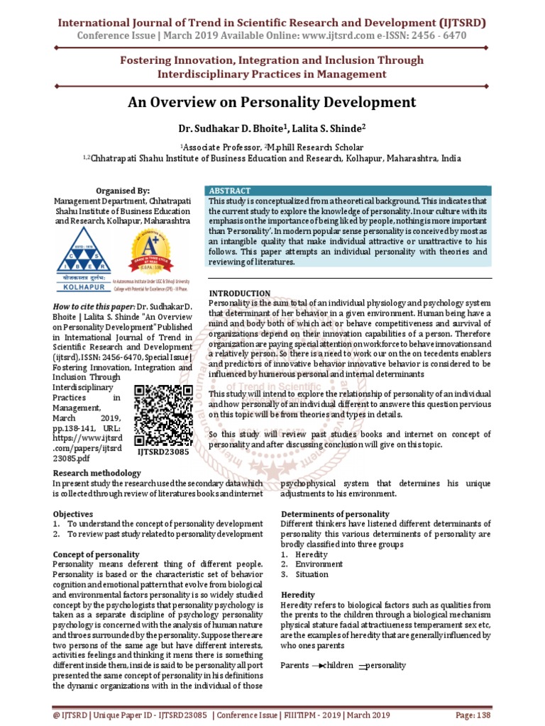 An Overview On Personality Development Pdf Personality Psychology Id