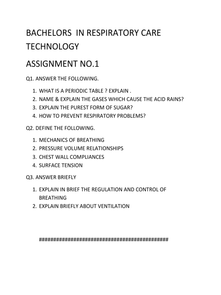 Bachelors in Respiratory Care Technology Assignment No.1 PDF