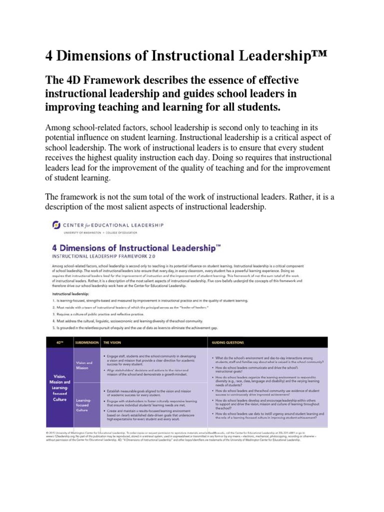 4 Dimensions of Instructional Leadership | PDF
