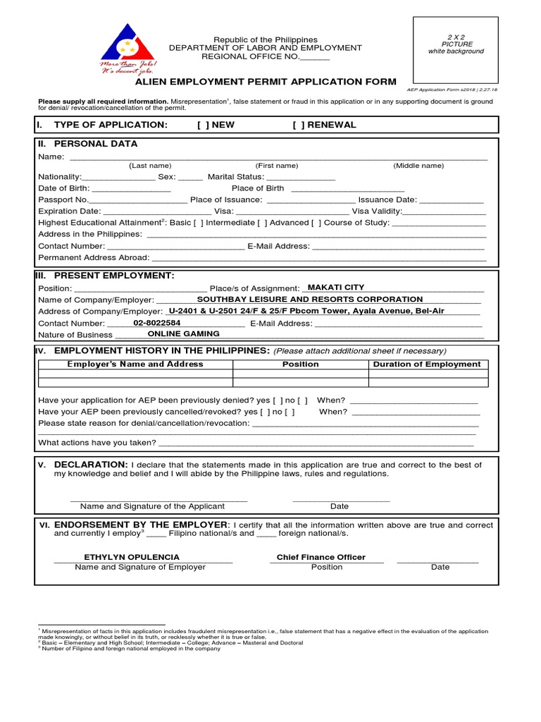 AEP Application Form 2018 PDF Travel Visa Misrepresentation