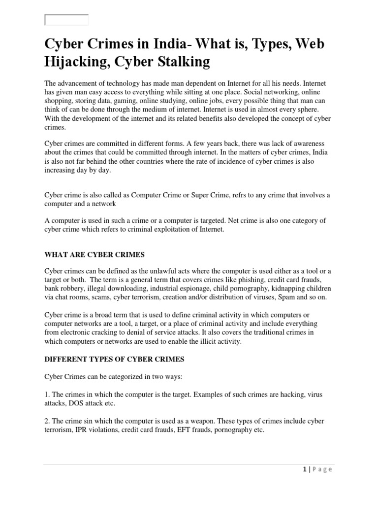 Cyber Crimes in India | PDF | Stalking | Cybercrime
