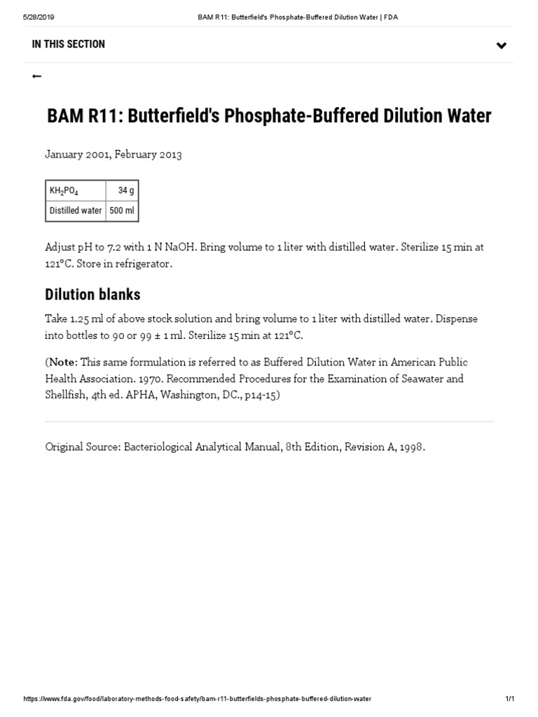 BAM R11 Butterfield's PhosphateBuffered Dilution Water FDA PDF