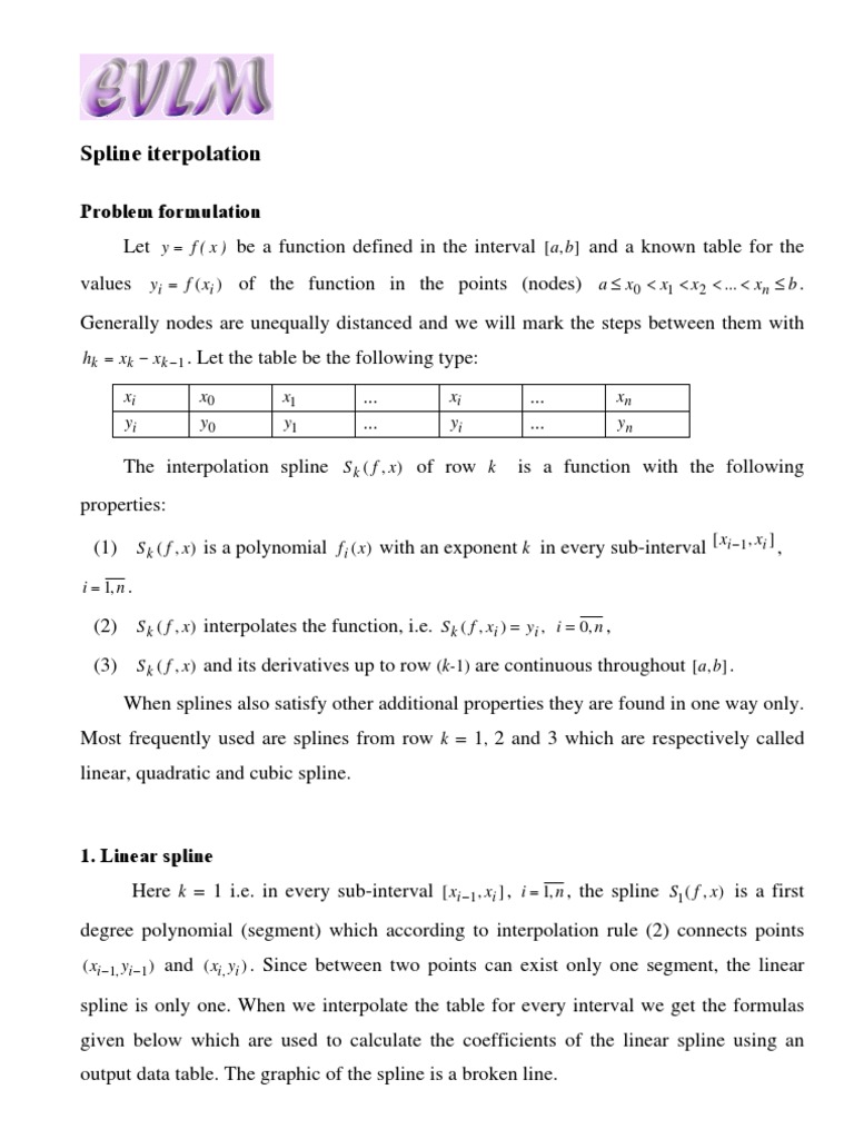 Spline Iterpolation: Problem Formulation | PDF | Interpolation | Spline ...