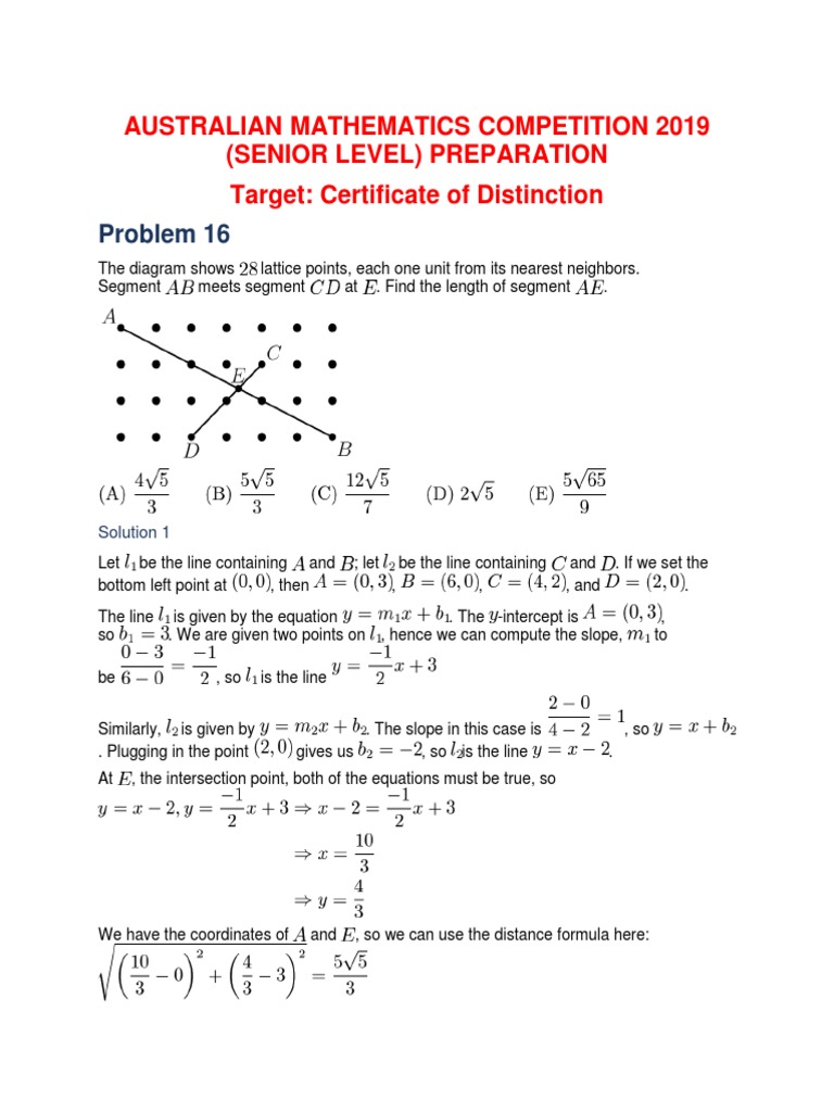 2019 Australian Math Competition Prep | PDF