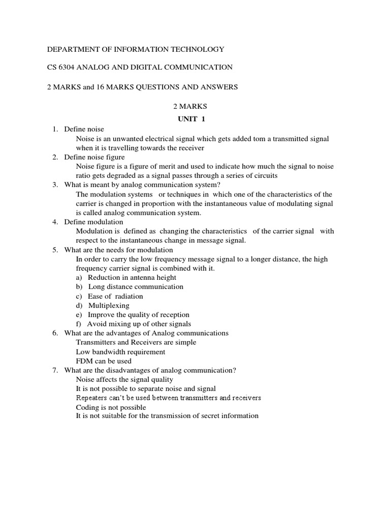 CS6304 QB | PDF | Frequency Modulation | Modulation