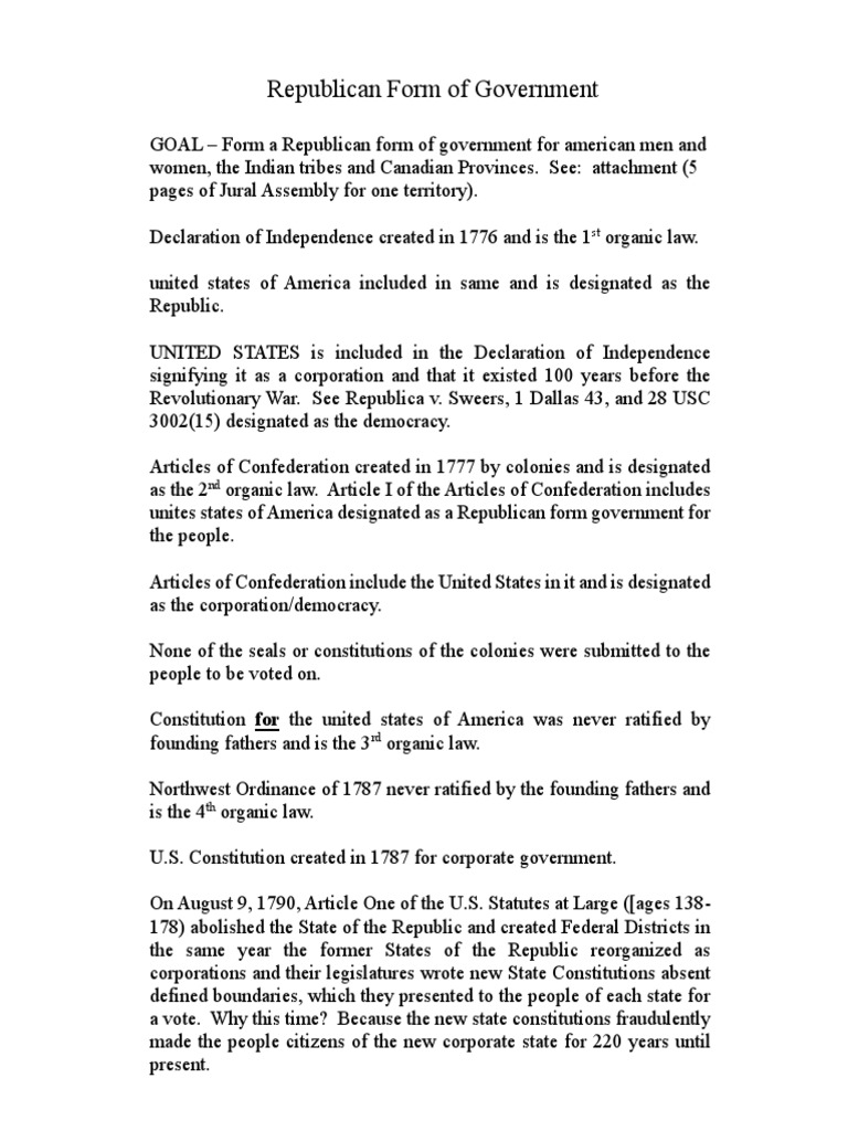 Republican Form of Government, The Republic Jural Assembl | PDF | U.S ...