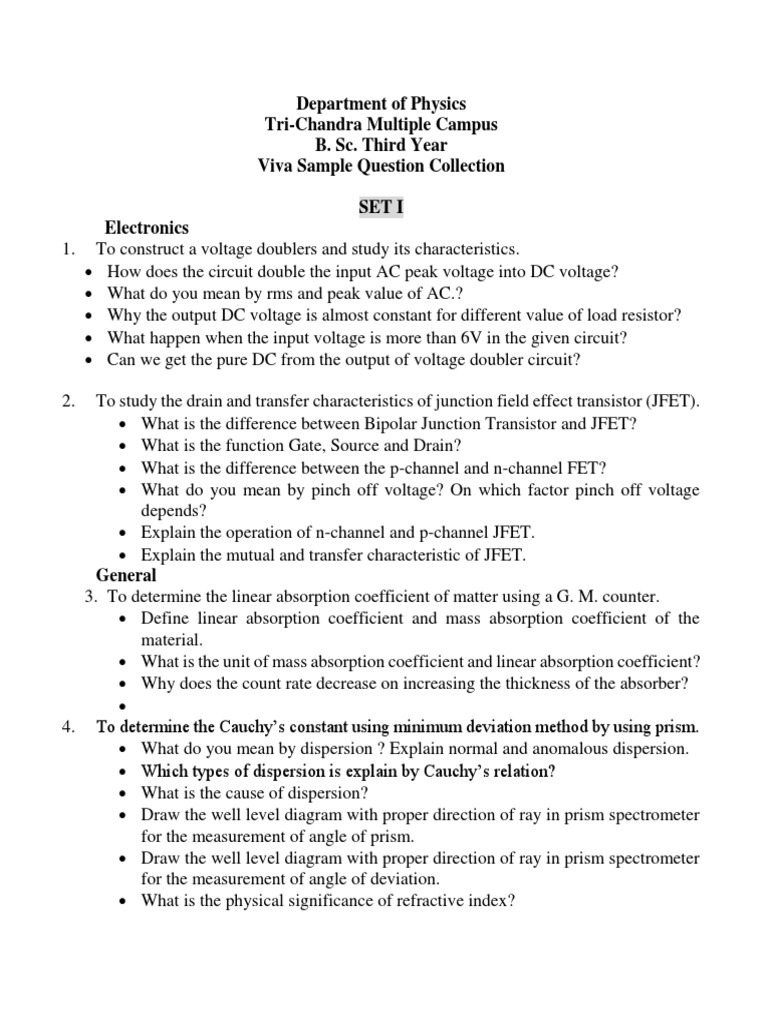 Practical Viva Question Collection PDF Rectifier Field Effect Transistor