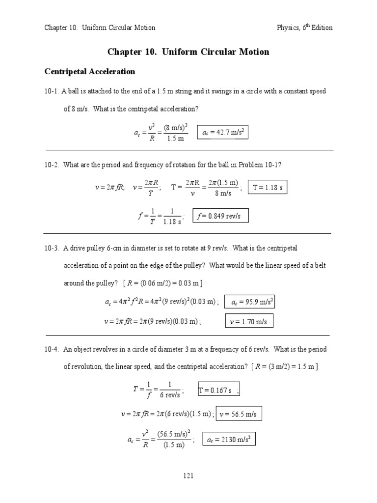 Uniform Circular Motion Solutions | PDF | Acceleration | Mass