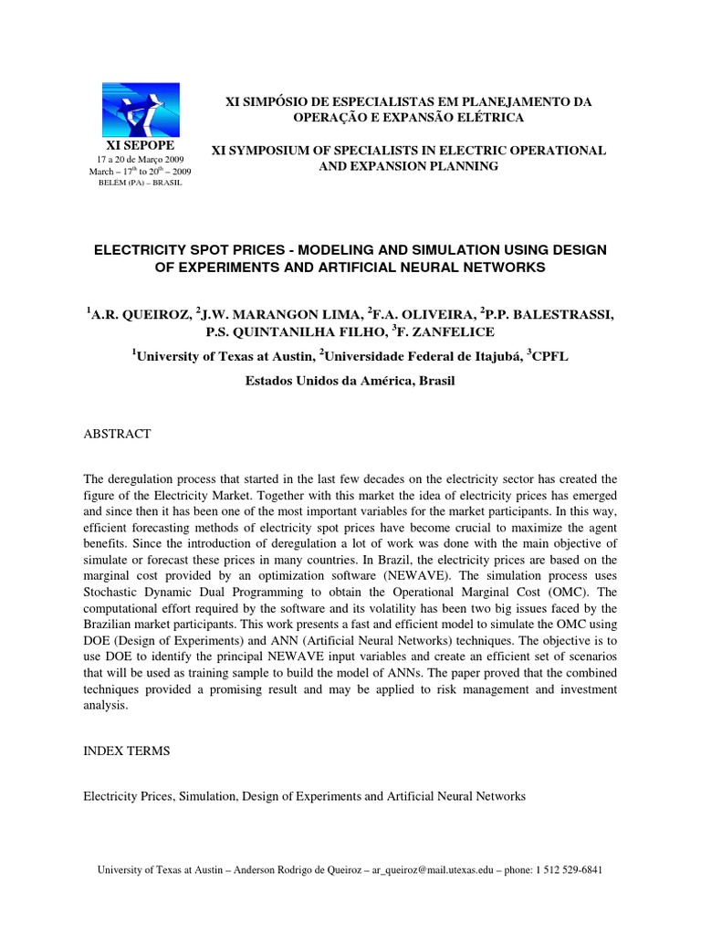Electricity Spot Price Forecasting | PDF | Standard Deviation | Simulation